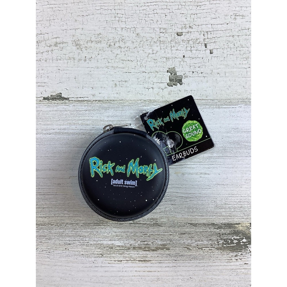 NEW Rick and Morty Cartoon Corded Headphones with Round Zip Case Sci-Fi Comedy